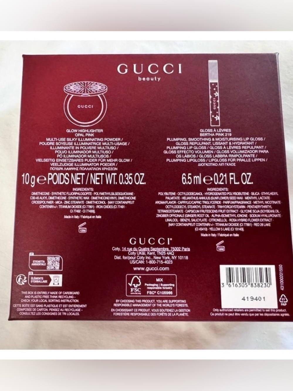 NEW GUCCI BEAUTY Glow Highlighter (Opal) & Lip Gloss (Bertha) Pink -  Gift Set - Picture 3 of 9